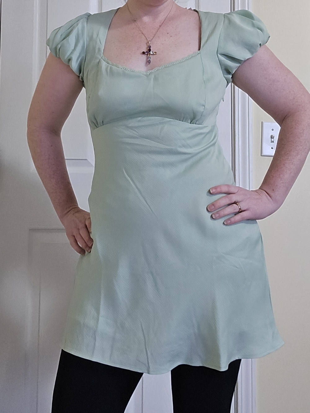 All In Favor Green Puff Sleeve Mini Dress